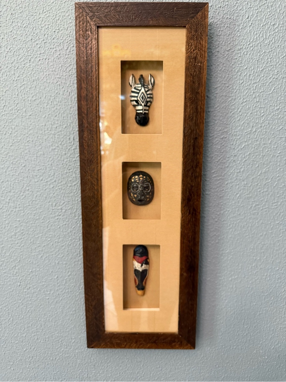 Framed Tribal Mask Wall Art  in Brown and Beige